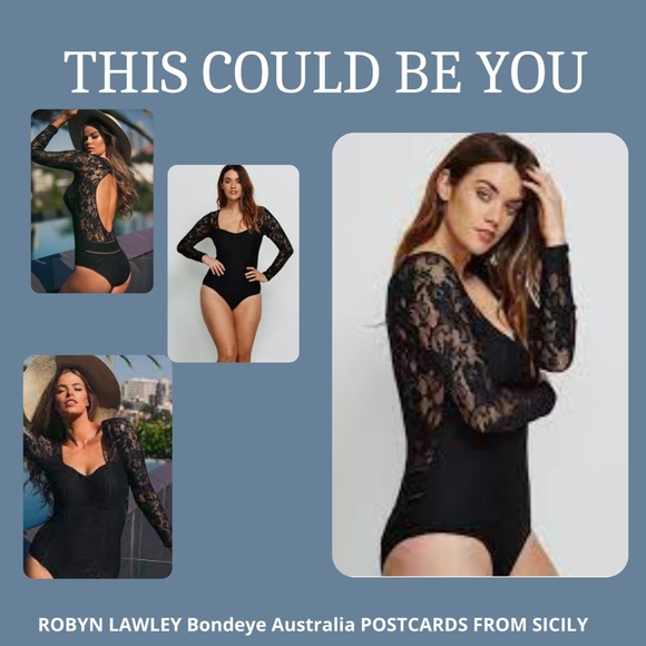 Robyn Lawley Other - BLACK LACE LONG SLEEVE OPEN BACK ONE PIECE SWIMSUIT Sz US 10
